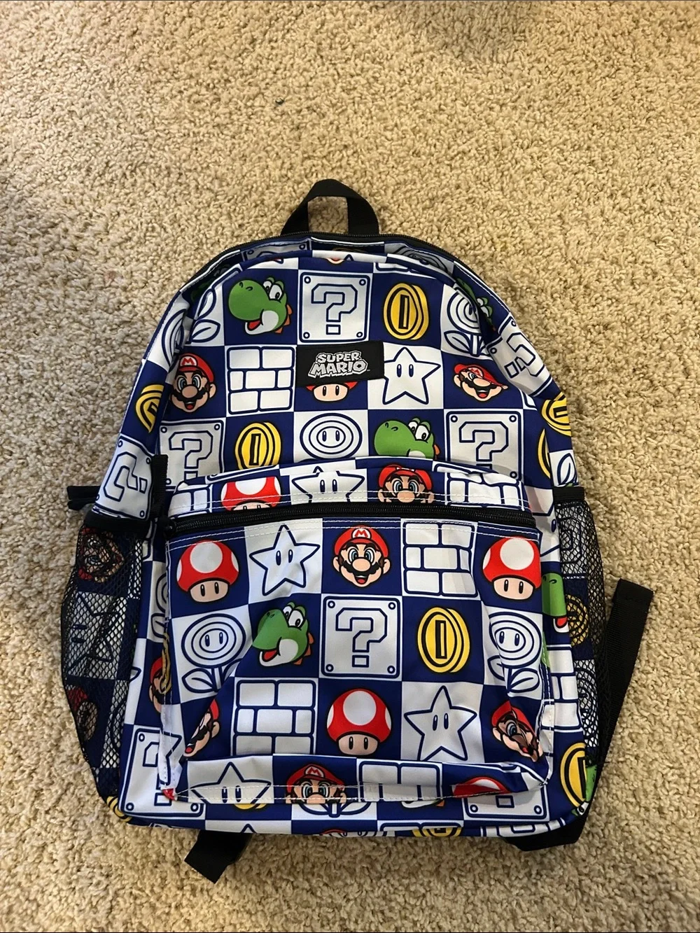 Super Mario Patterned Backpack - Blue/White/Red